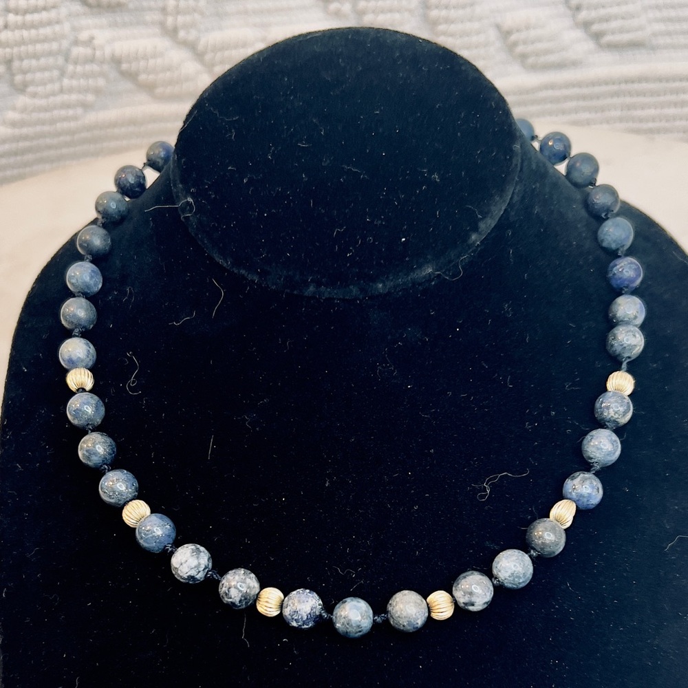 Vintage 8mm Round Lapis Lazuli Bead 14k Gold Clasp Necklace- 21”